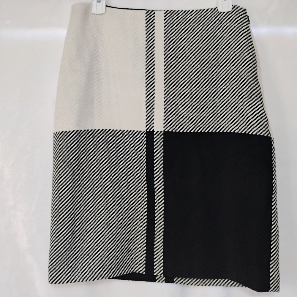 Talbots Womens Size 6 Black White Colorblock Wool Blend A Line Skirt Textured H